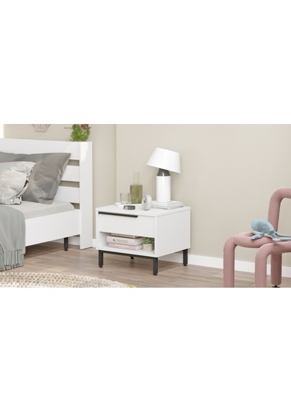 Ocean Komodin Çekmeceli Metal Ayaklı Beyaz ON14-W modelleri