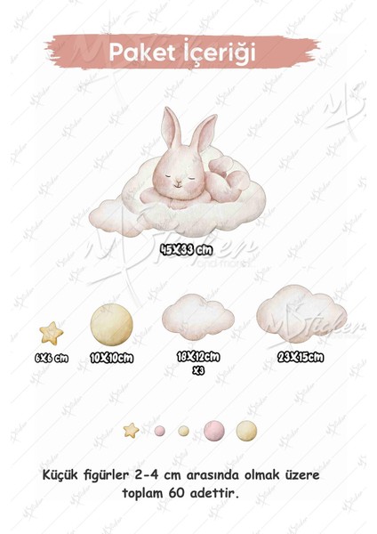 Hayallere Dalan Sevimli Tavşan Bulutlar Yıldızlar ve Puantiyeler Çocuk Bebek Odası Cam Duvar Sticker fiyatları