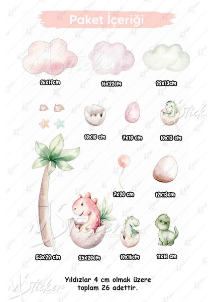 Sevimli Bebek Dinazorlar Bulutlar ve Yıldızlar Çocuk Bebek Odası Cam Duvar Sticker Seti fiyatları