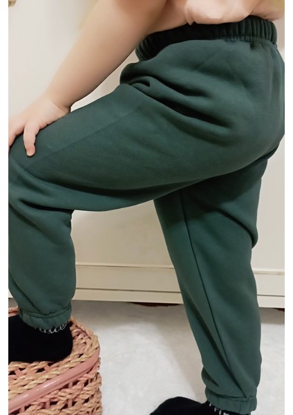 Çocuk Yeşil 3 Iplik Şardonlu Paçası Lastikli Kışlık Eşofman Altı fiyatları