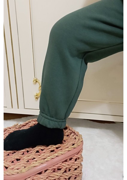 Çocuk Yeşil 3 Iplik Şardonlu Paçası Lastikli Kışlık Eşofman Altı fırsatları