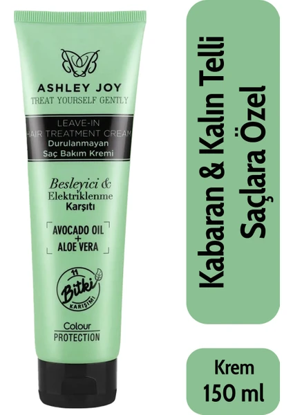 Ashley Joy Kabaran&Kalın Telli Saçlara Avokado &Aloeveralı Elektriklenme Karşıtı Durulanmayan Bakım Kremi 150 ml