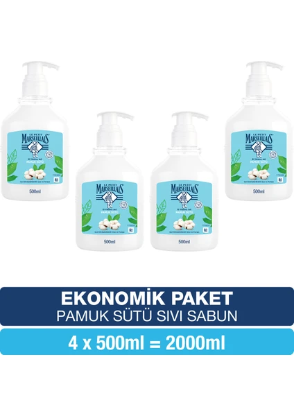 Le Petit Marseillais Nemlendirici Sıvı Sabun Pamuk Sütü 500 ml x4 Ekonomik Paket