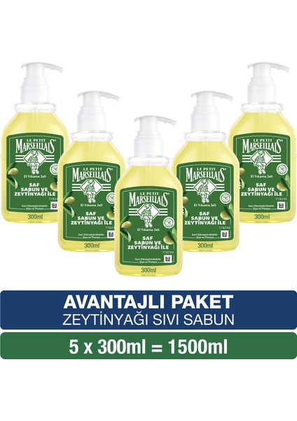 Le Petit Marseillais Saf Sıvı Sabun Zeytinyağı 300 ml x5 Avantajlı Paket