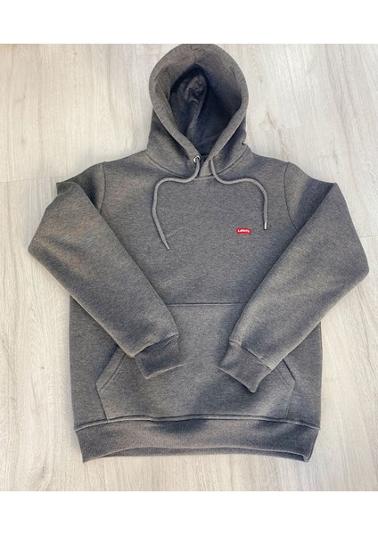 Şardonlu Erkek Siyah Kapüşonlu Sweatshirt