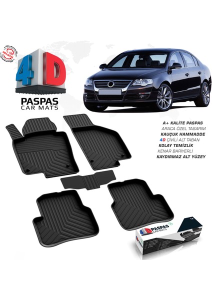 S-Dizayn VW Passat B6 4D Havuzlu Paspas 2005-2010 A+Kalite