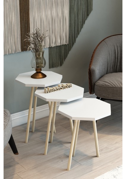 Ahşap Ayak 3'lü Zigon Sehpa Sekizgen Model fiyatları