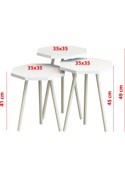 Ahşap Ayak 3'lü Zigon Sehpa Sekizgen Model modelleri
