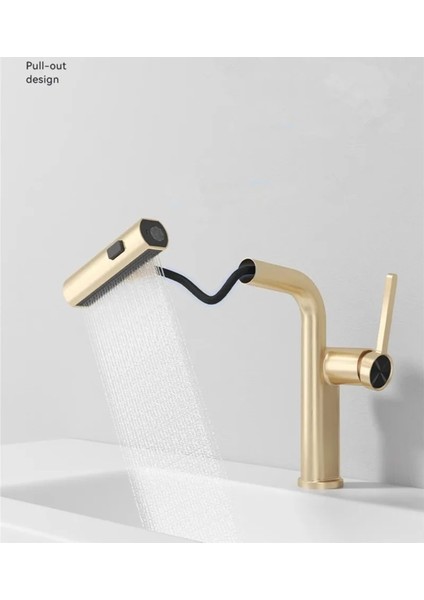 Banyo Lavabo Bataryası Duş Şelale 3 Fonksiyonlu Spiralli Mat Gold
