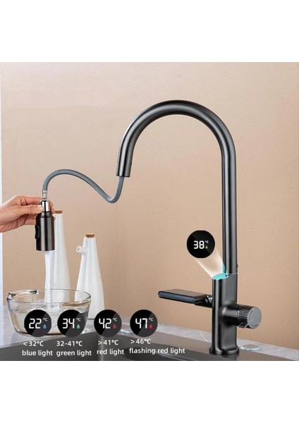 Mutfak Eviye Bataryası Dijital Sıcaklık Sensörlü Duş Şelale Spiralli Yeni Ithal 7 Yıl Garantili fırsatları