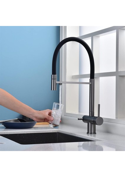 Mutfak Evye Bataryası Dual Flow Su Arıtma Çıkışlı Spiralli Antrasit Gri Yeni Ithal