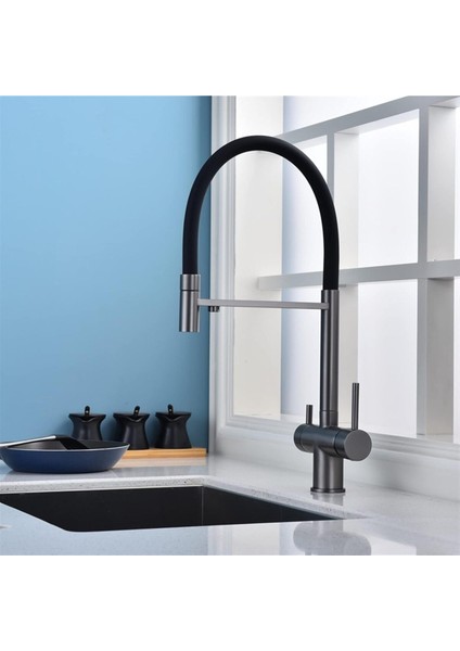 Mutfak Evye Bataryası Dual Flow Su Arıtma Çıkışlı Spiralli Antrasit Gri Yeni Ithal modelleri