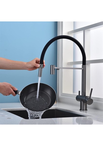 Mutfak Evye Bataryası Dual Flow Su Arıtma Çıkışlı Spiralli Antrasit Gri Yeni Ithal fırsatları