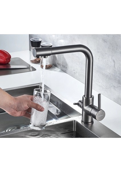 Mutfak Evye Bataryası Dual Flow Arıtma Çıkışlı Antrasit Gri 5 Yıl Garantili