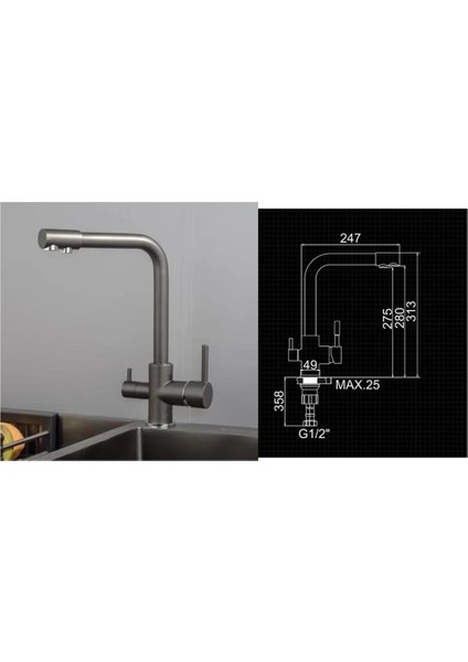 Mutfak Evye Bataryası Dual Flow Arıtma Çıkışlı Antrasit Gri 5 Yıl Garantili indirimleri