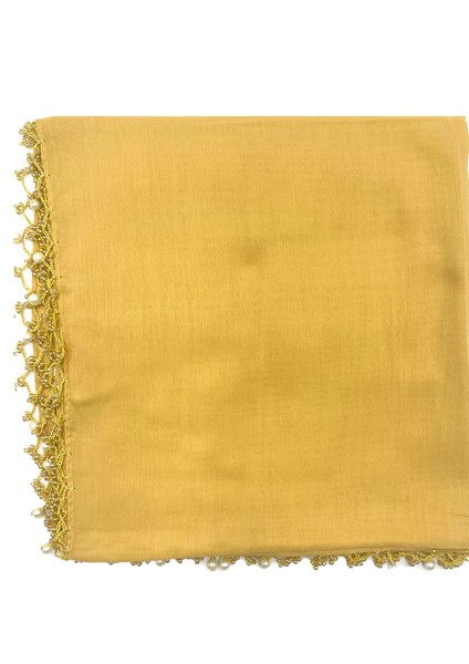 Pamuklu Damla Inci Boncuklu Yosun Yeşili Eşarp Yüksek Kalite Yazma 100X100CM