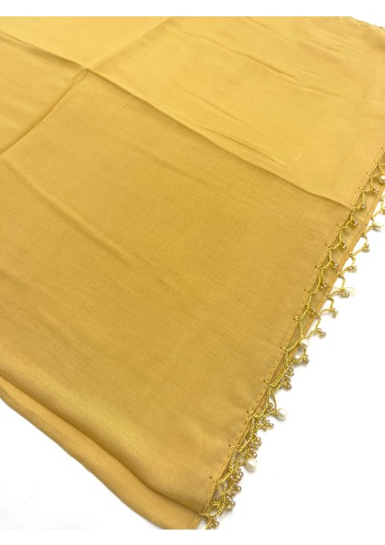 Pamuklu Damla Inci Boncuklu Yosun Yeşili Eşarp Yüksek Kalite Yazma 100X100CM