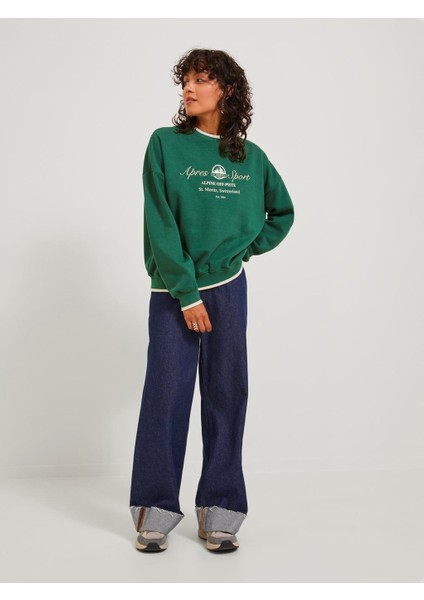 Bisiklet Yaka Rahat Kesim Baskılı Yeşil Kadın Sweatshirt 12246744 fiyatları