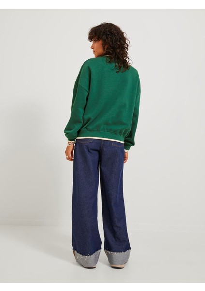 Bisiklet Yaka Rahat Kesim Baskılı Yeşil Kadın Sweatshirt 12246744 indirimleri