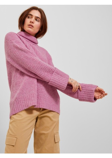 Balıkçı Yaka Rahat Kesim Pembe Kadın Kazak 12248446
