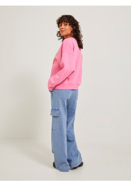 Bisiklet Yaka Rahat Kesim Pembe Kadın Sweatshirt 12250198 modelleri