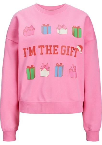 Bisiklet Yaka Rahat Kesim Pembe Kadın Sweatshirt 12250198 indirimleri