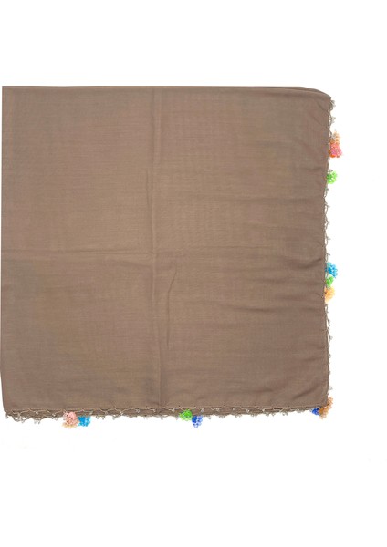 Pamuklu Kelebek - Kurdele Oyalı Boncuklu Eşarp Yüksek Kalite Yazma 100X100CM