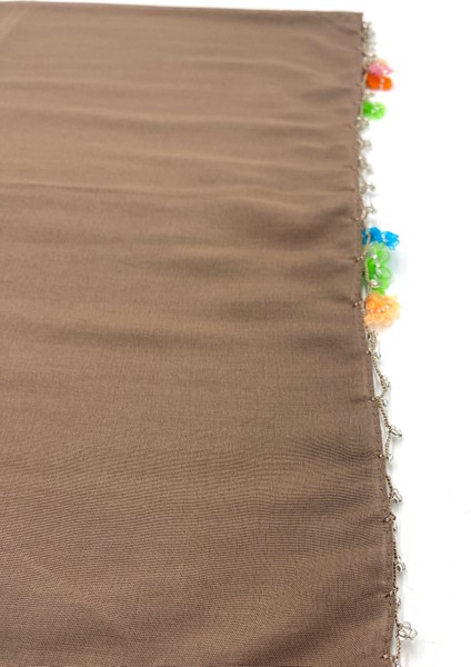 Pamuklu Kelebek - Kurdele Oyalı Boncuklu Eşarp Yüksek Kalite Yazma 100X100CM