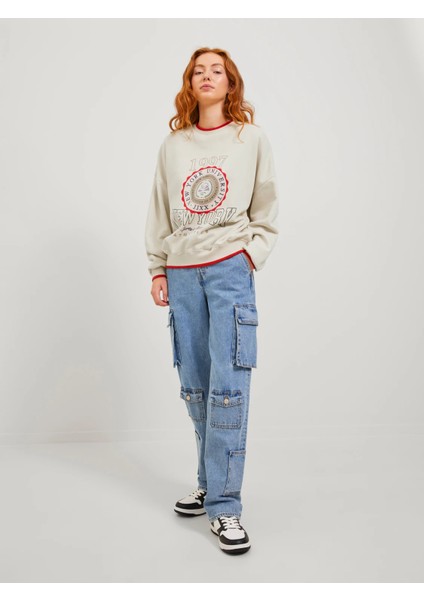 Bisiklet Yaka Rahat Kesim Baskılı Kemik Kadın Sweatshirt 12246744 indirimleri