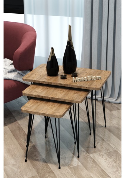 Mass Store3'lü Metal Ayak Zigon Sehpa Dekoratif Dikdörtgen Model