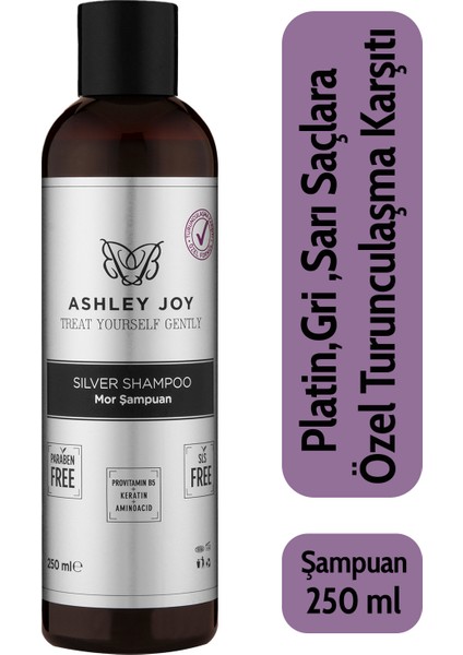 Ashley Joy Platin,Sarı Saçlara Özel Turunculaşma Karşıtı Keratin,Aminoasit İçeren Silver Mor Şampuan 250ml