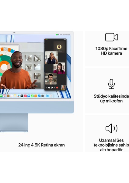 iMac M3 Çip 8GB 512GB SSD macOS 24" All In One Bilgisayar MQRR3TU/A Mavi
