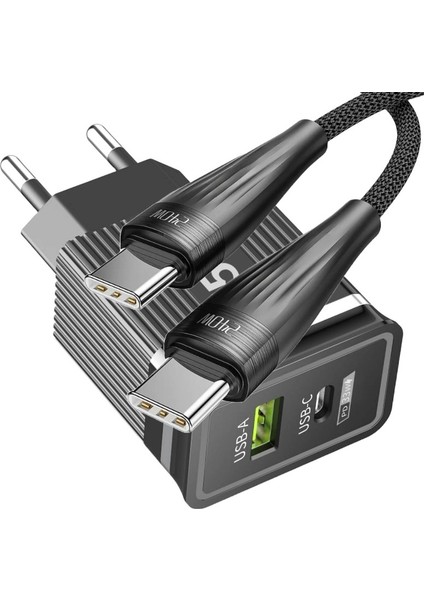C3 Gan 65W Usb-A/pd Hızlı Şarj Adaptör + C10 Type-C To Type-C 6A/240W/480MBPS Şarj ve Data Kablosu -2mt