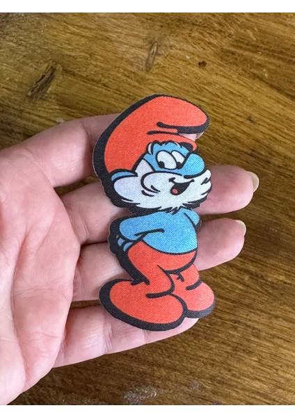 8x4 cm Ütü Ile Yapışan Saten Şirin Baba Şirinler Arma Yama Aplike