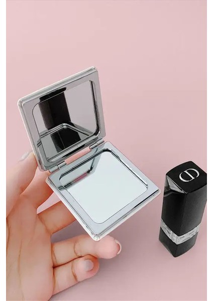 Organizasyon Metal Cep Çanta Aynası Makyaj Aynası Kapaklı Gümüş Kişiye Özel