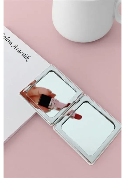 Organizasyon Metal Cep Çanta Aynası Makyaj Aynası Kapaklı Gümüş Kişiye Özel indirimleri