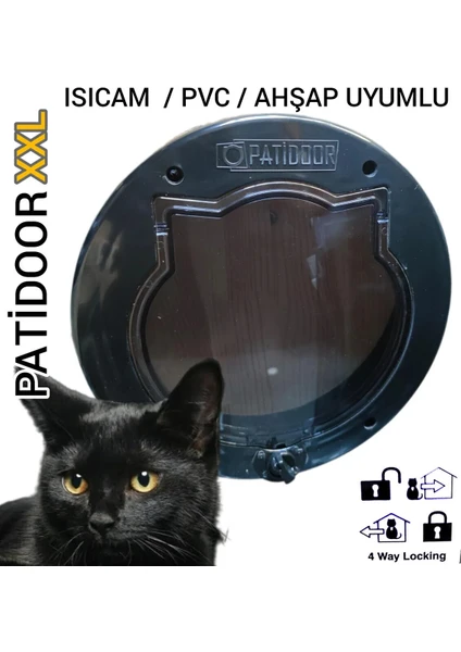 Blackcap Pati XXL Kedi Kapısı  / Mat Siyah  / Füme Camlı