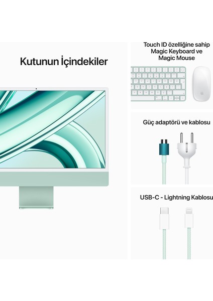 iMac M3 Çip 8GB 256GB SSD macOS 24" All In One Bilgisayar MQRN3TU/A Yeşil