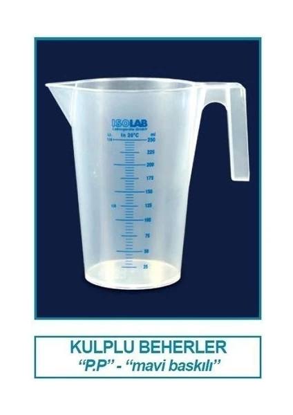 ISOLAB Beher - Kulplu - P.P - Kısa Form - Mavi Skala - 500 ml / 120 °C Sıcaklık Dayanımı