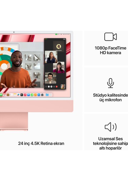 iMac M3 Çip 8GB 256GB SSD macOS 24" All In One Bilgisayar MQRD3TU/A Pembe indirimleri