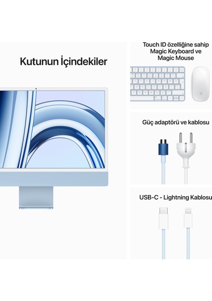 iMac M3 Çip 8GB 256GB SSD macOS 24" All In One Bilgisayar MQRQ3TU/A Mavi