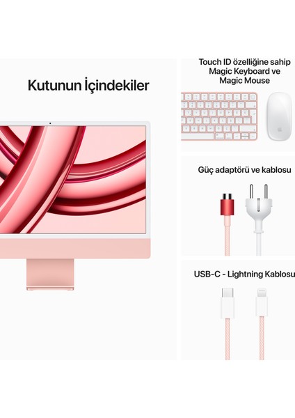 iMac M3 Çip 8GB 512GB SSD macOS 24" All In One Bilgisayar MQRU3TU/A Pembe