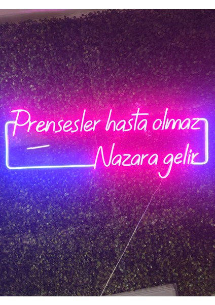 Prensesler Hasta Olmaz Nazara Gelir Güzellik Merkezi Kuaför Neon Yazı TABELA(80X30CM)