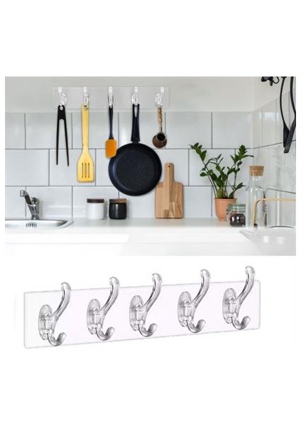 Buffer 5 Li Güçlü Yapışkanlı Şeffaf Duvar Askısı Banyo Mutfak Düzenleyici Pratik Askılık