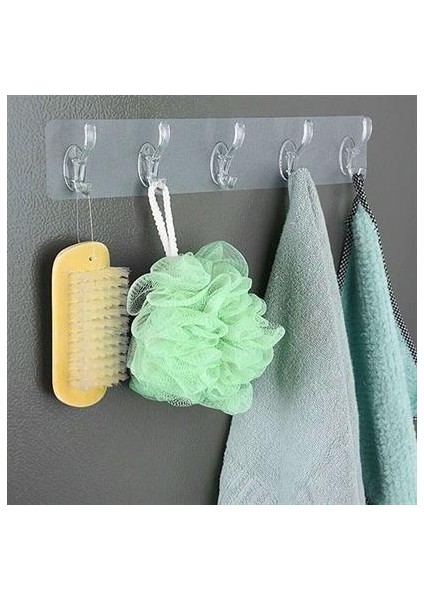 Buffer 5 Li Güçlü Yapışkanlı Şeffaf Duvar Askısı Banyo Mutfak Düzenleyici Pratik Askılık