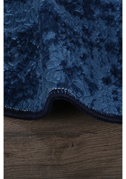 Nova Lacivert Oval 60X100 + 50X60 cm 2'li Banyo Paspası Seti Kaymaz Tabanlı Klozet Takımı