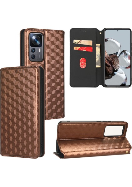 Ile Uyumlu Xiaomi Mi 12T/12T Pro Telefon Kılıfı Cüzdan Hakiki Deri Darbeye Dayanıklı Tpu Kılıf Standı Dayanıklı Flip Kitap Katlanır Telefon Kılıfı (Yurt Dışından)
