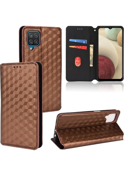 Ile Uyumlu Samsung Galaxy A12 Telefon Kılıfı Cüzdan Hakiki Deri Darbeye Dayanıklı Tpu Kılıf Standı Dayanıklı Flip Kitap Katlanır Telefon Kılıfı (Yurt Dışından)