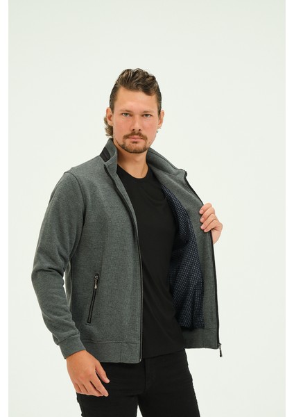 Gri Fermuarlı Içi Astarlı Regular Fit Erkek Dik Yaka Selanik Hırka fiyatları