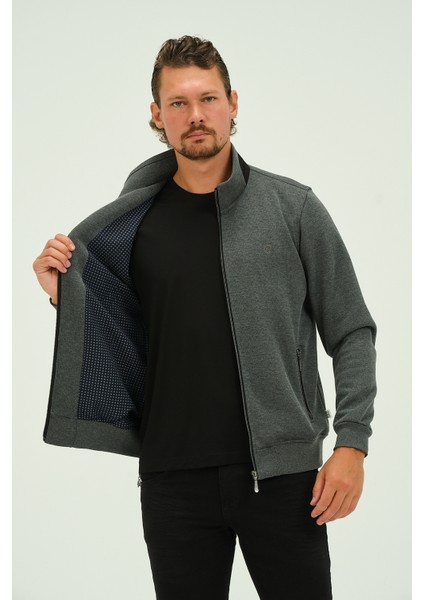Gri Fermuarlı Içi Astarlı Regular Fit Erkek Dik Yaka Selanik Hırka modelleri